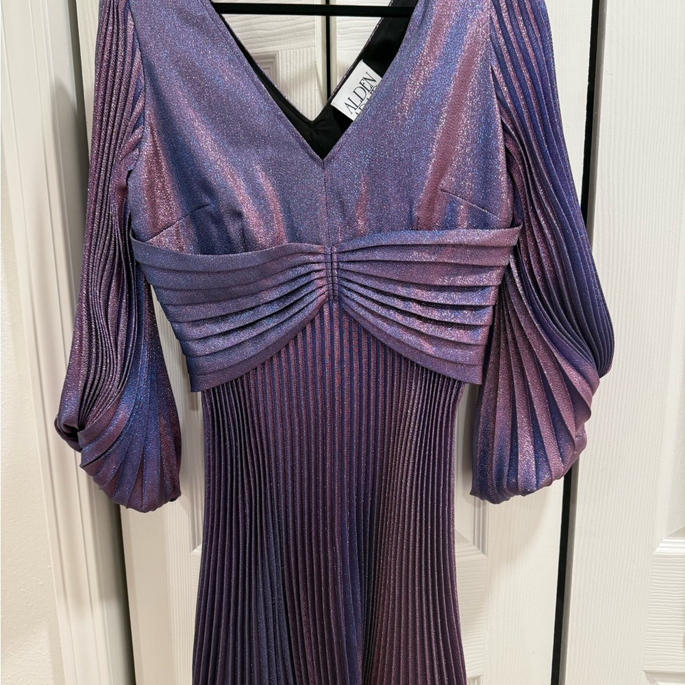 Alden Adair Purple Pleated Mini Dress